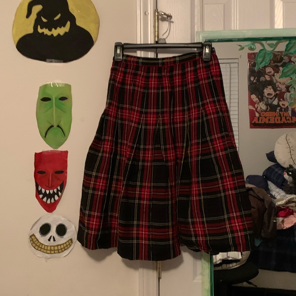Red plaid skirt